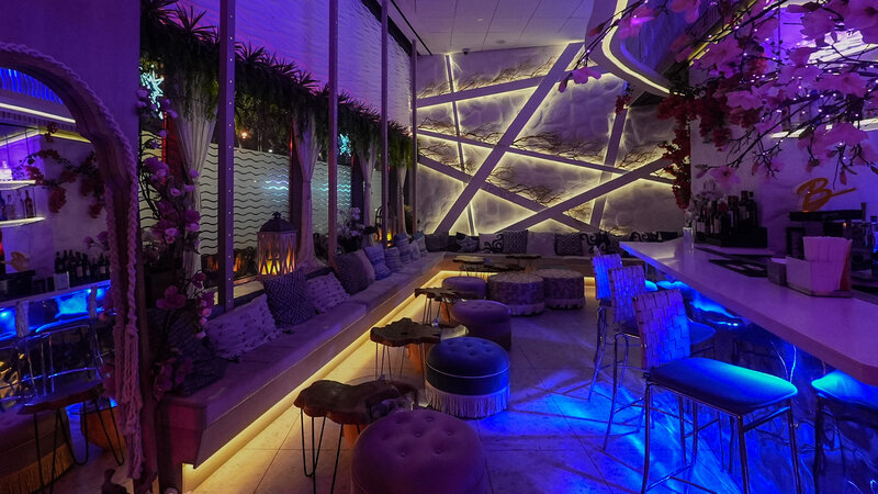 Bar & Lounge at night with lounge seating